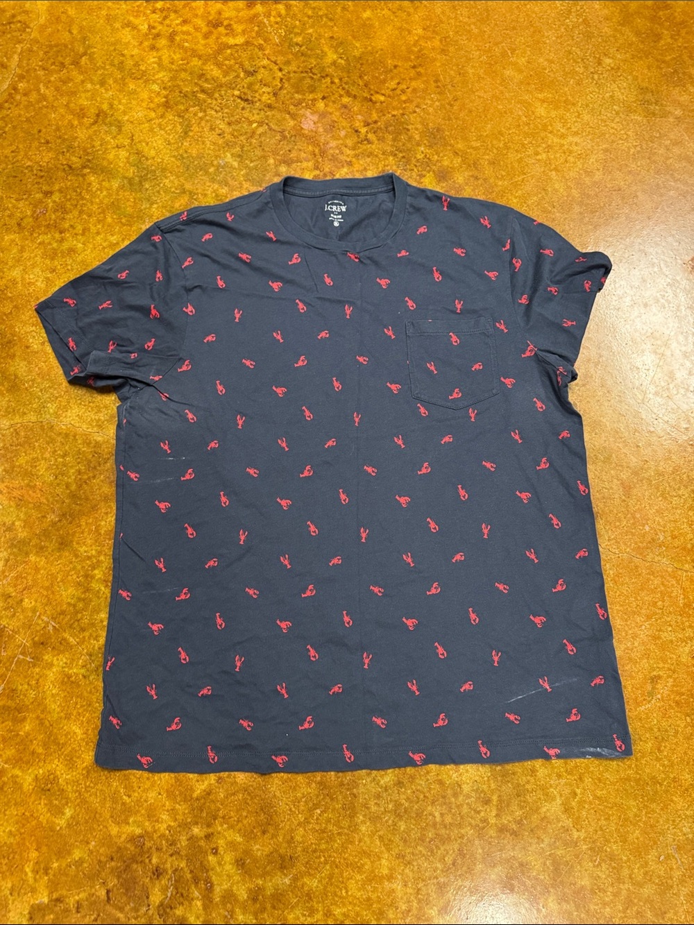 J. Crew Navy Pocket Tee with Red Micro-Print